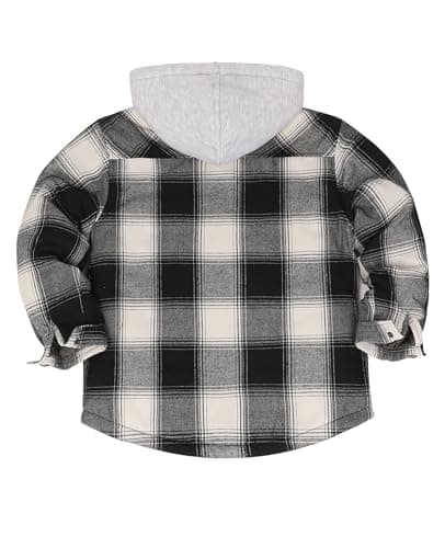 ZENTHACE Everyday Adventure Kids Quilted Hooded Flannel Jacket Windproof Snap Coat for Boys Girls Black White M - Thumbnail 2