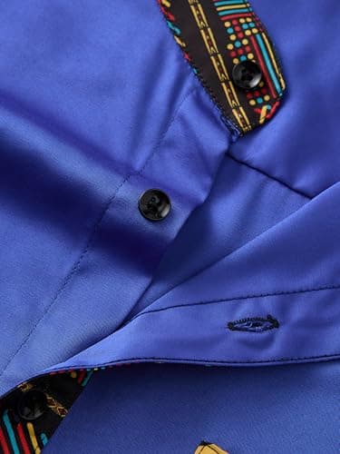 ZAFUL Men's Hipster African Tribal Graphic Patchwork Design Slim Fit Long Sleeve Button up Mandarin Collar Shirts (Blue Tribal Graphic L) - Thumbnail 5