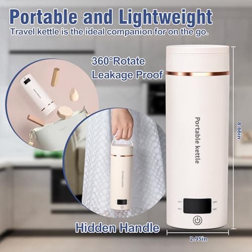 Travel Electric Kettle Portable Mini Kettle,Small Hot Water Boiler with 4 Temperature Settings,304 Stainless Steel,Fast Boiling Water with Auto Shut-Off and Boil Dry Protection,400ml (Beige, 400ML) - Thumbnail 5