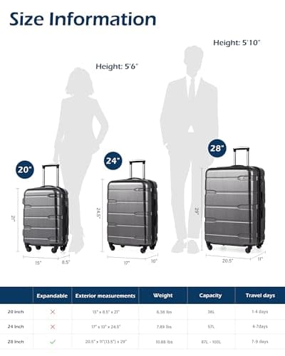 Coolife Carry On Luggage 22x14x9 Airline Approved Hardside PC+ABS Suitcase with TSA Lock, Lightweight Rolling Travel Luggage with Spinner Wheels(Charcoal, 20in) - Thumbnail 6