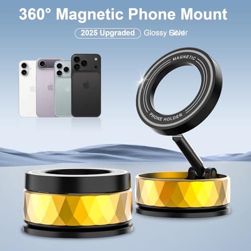 Bensejk Vacumm Magnetic Phone Holder | Car Phone Holder for iPhone with Magsafe【Nano Glue& Suction Cup & Strong Magnet & 360°Adjustment】 Apple Phone Mounts of Car Accessories(Golden) - Thumbnail 2
