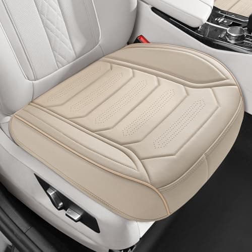 2 Pack Front Leatherette Seat Covers Faux Leather Bottom Car Seat Covers, Super Breathable,Anti-Slip,Universal Seat Covers for Cars,Full Wrapping Edge Fit for Most Sedans SUV Pick-up (2 Pack Beige) - Image 1