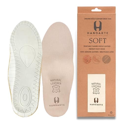 HANDARTE Leather Orthopedic Insoles | Padded Comfort Shoe Inserts for Men/Women | 100% Natural Goatskin - ChromeFree, Anti Sweat & Anti-Odor - Suitable for No-Socks (US W8.5/M7 | EU40) - Image 1
