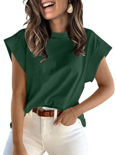 ZDC Women's Cap Sleeve Tank Tops 2026 Summer Crew Neck T Shirts Basic Loose Fit Solid Tee Dark Green - Image 1