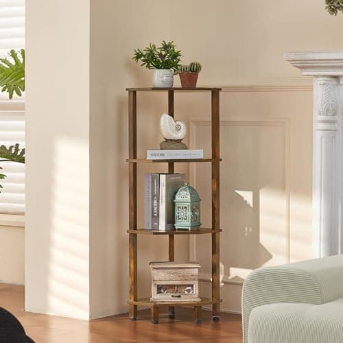 YUFAM 4-Tier Corner Shelf with Sturdy 5-Leg Base, 40in Tall Narrow Bookcase for Small Spaces, Wooden Plant Display Shelf, Thin Bookshelf for Living Room, Bedroom, Office, Brown - Image 1