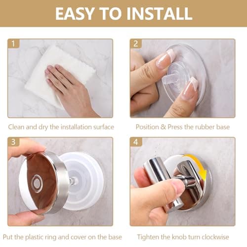 MNGD Towel Hooks Shower Suction Hook Towel Hanger for Bathroom Hanging Coat, Robe, Removable Wall Mounted Hook for Bedroom Kitchen Hotel Pool Chrome(4-Pack) - Thumbnail 6
