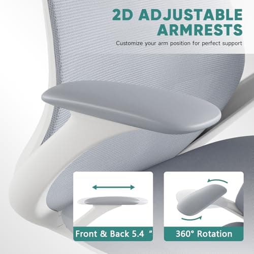 Ergonomic Mesh Office Chair, 330LBS Executive Desk Chair with Lumbar Support, 2D Armrests, Comfy Swivel Computer Task Chairs for Long Hours (Grey) - Thumbnail 5