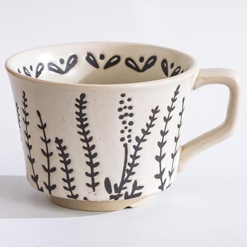 Ceramic Mug, 11oz - Vintage Cups Mug for Coffee Milk Latte Cappuccino Tea, Porcelain Cups Dishwasher Microwave Freezer Safe Stoneware 1 PCS Black Leaf Cup - Image 1