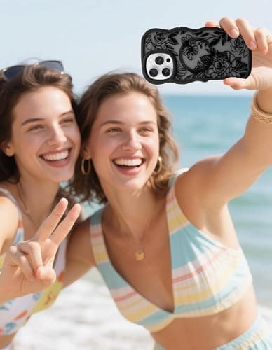 Aitipy Magnetic Case for iPhone 12 Pro Max, Compatible with MagSafe, Cute Black Flower Floral Aesthetic Soft Silicone Curly Wavy Shockproof Protective Phone Cover for Women Girls - Thumbnail 6
