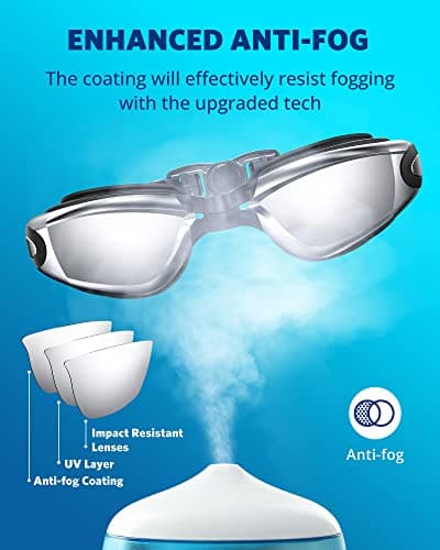 Aegend Swim Goggles 2-Pack, No Leaking Anti-Fog UV Protection Mirrored Swim Glasses for Adult Men Women, Wide View Outdoor - Thumbnail 4