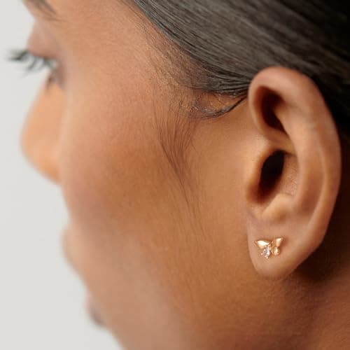 BENEIGE Gold Stud Earrings for Women 14K Gold Plated Dainty Butterfly Stud Earrings Ear Piercing Hypoallergenic Handmade Jewelry for Women - Thumbnail 4