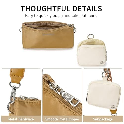 ACUARIO Crossbody Bags for Women - Nylon Purse Trendy Mul-pockets Waterproof Shoulder Bag with Wide Strap (Brown) - Thumbnail 2