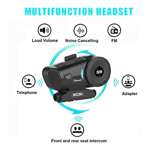 SCSETC S-9 Motorcycle Helmet Bluetooth Headset - 2000m, 6-Rider Intercom - Bluetooth Helmet Headset with CVC Noise Cancellation, Handsfree/Voice Control/HD Music - 2 Pack - Thumbnail 5