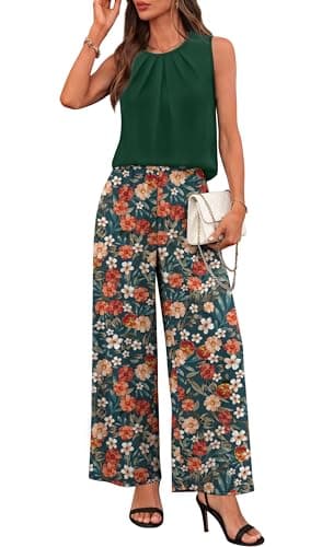 WIHOLL Two Piece Sets for Women Spring Summer Outfits Cruise Travel Airport Beach Vacation Clothes Trendy Lounge Sets Casual Resort Wear Matching Women Clothing Wide Leg Pants Set M - Image 1
