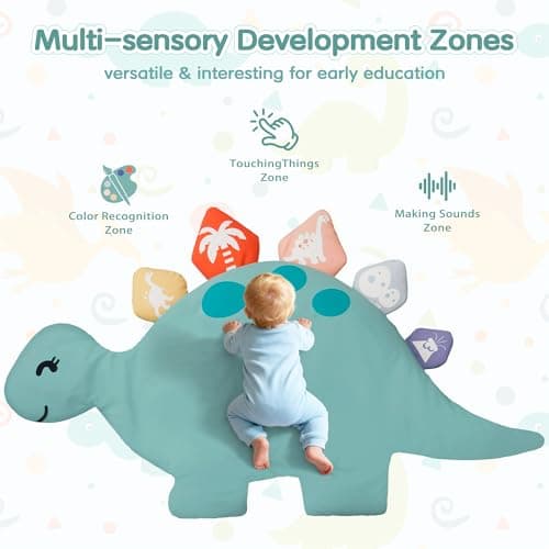 Baby Tummy Time Mat, Oversize Dinosaur Shaped Baby Play Gym Mat with 6 Toys, Play Mat for Babies 0-6-12 Months Promotes Motor Skills & Sensory Development, Newborn Essentials Infant Shower Gift - Thumbnail 6