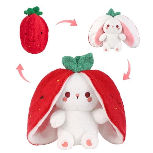 Emoin Soft Reversible Bunny Stuffed Animal, 10-Inch Cute Strawberry-to-Bunny Transformed Plush Toy with Zipper, Easter Strawberry Bunny Plush for Kids Adults Birthday & Sweet Valentine’s Day Gifts - Image 1