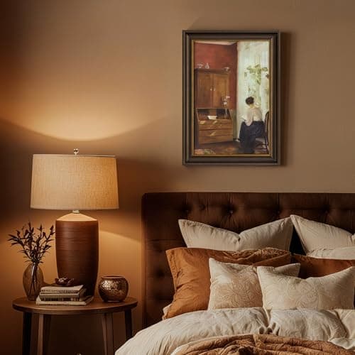 Vintage Gold Framed Canvas Book Wall Art, Woman Reading by Window, Rustic Gold Framed Canvas Prints Oil Painting Pictures, Farmhouse Room Decor for Bedroom Study Room Dorm,Gift for Book Lovers,8x12 Vintage Art Print - Thumbnail 4