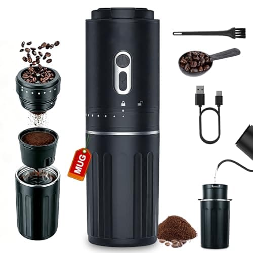 All-in-one Pour Over Coffee Maker Portable Electric Burr Coffee Grinder, Rechargeable Coffee Bean Grinder Conical Burr, Battery Powered Cordless Portable Coffee Maker for Travel, Camping, Car - Image 1