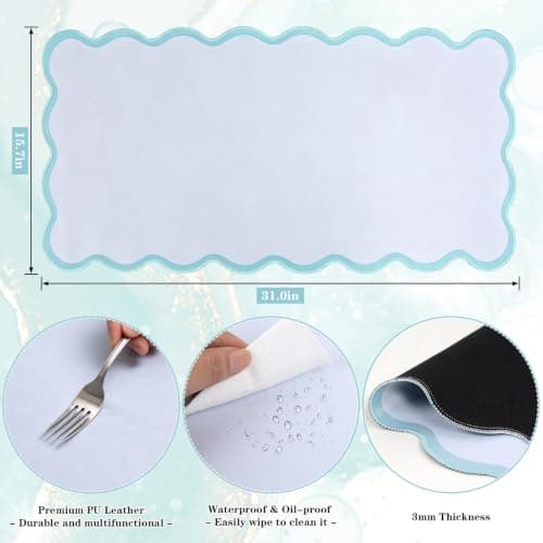 Yuboo Teal Scalloped Desk Mat for Women, 31"x15.7" Cute Waterproof Washable Non Slip Large Keyboard Mouse Pad, Cottagecore Aesthetic Desktop Pad for Gaming Office Dorm Desk Decor - Thumbnail 3
