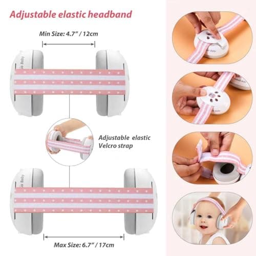 Laudexua Baby Ear Protection, Noise Cancelling Headphones for Babies and Toddlers Up to 36 Months, Comfortable Infant Ear Muffs for Effectively Hearing Protection and Help Sleep (Pink) - Thumbnail 6