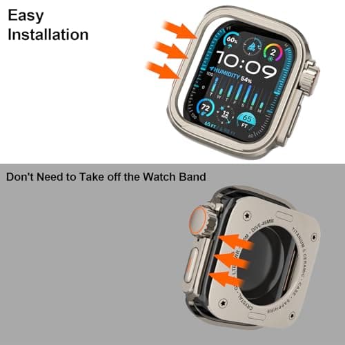 SDOCEBF Aluminum Alloy Case for Apple Watch SE 3/2/1, Series 6/5/4 44mm, Rugged Metal Bumper with Ceramic Back Cover, Shockproof Protective Case for iWatch 44mm, Titanium - Thumbnail 6