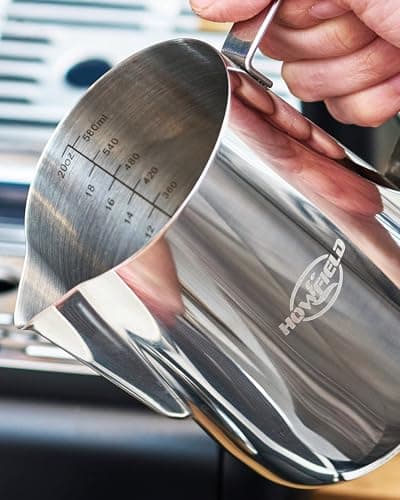 HOWFIELD 20oz Stainless Steel Milk Frothing Pitcher with Precision Spout and Measurement Markings for Espresso and Cappuccino, Silver - Thumbnail 3