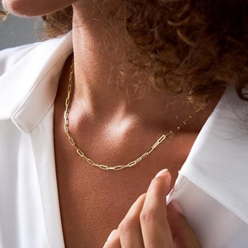 BAYLAY Gold Chain for Women - 18K Gold Plated Paperclip Necklace for Women Dainty Gold Necklace for Women Gold Chain Necklace Gold Jewelry Gifts Size 18 inch - Thumbnail 2