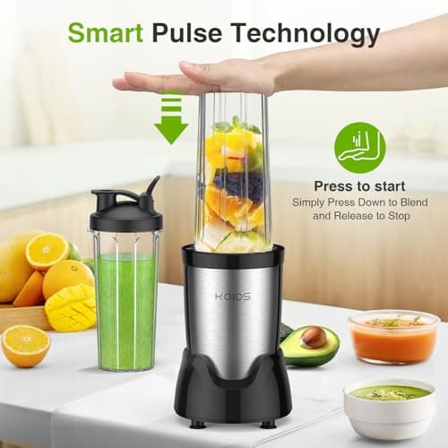 KOIOS Blender for Smoothies,Personal Blender for Shakes and Smoothies with 3 * 22oz To-Go Cups,22000 RPM Smoothie Maker,Detachable 6-leaf Blade Portable Blenders for kitchen,Black - Thumbnail 3