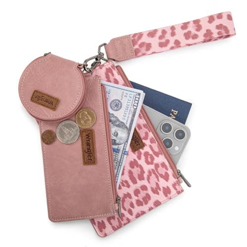 Montana West X Wrangler Pink Keychain Wallet for Women Dual Pouch Wristlet with Little Coin Purse Gifts for Women Women Ladies Female Travel Sports Outdoors - Thumbnail 5
