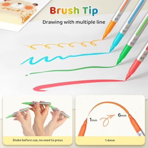 HOTU Long Lasting Acrylic Paint Markers Brush Tip 36 Colors, Automatic Ink Control Acrylic Markers for Adults Coloring Book No bleeding, Paint Pens for Rock Painting Fabric Wood Eggs DIY Crafts - Thumbnail 3