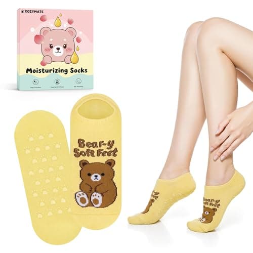 COZYMATE Moisturizing Socks for Women Funny Bear Gel Socks Infused with Vitamin E & JoJoba Oil for Dry Cracked Feet Overnight Spa Self Care Gifts (Yellow, One Size) - Image 1