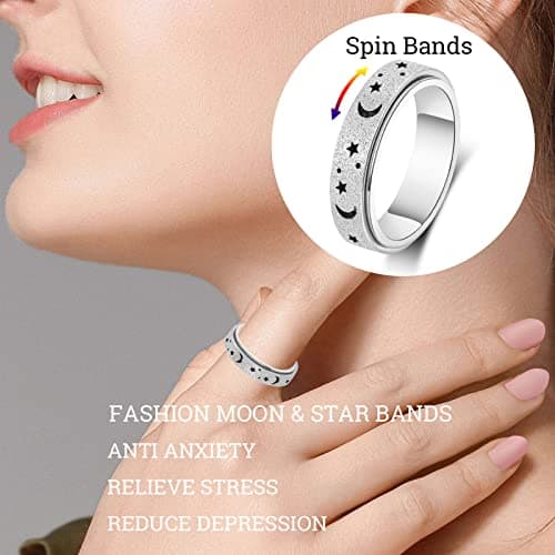 MHWTTY Anxiety Ring for Women Fidget Toys Adults Ring Spinner Rings for Women Men Anxiety Toys Anxiety Relief Toys Gift (Silver_A, 10) - Thumbnail 3