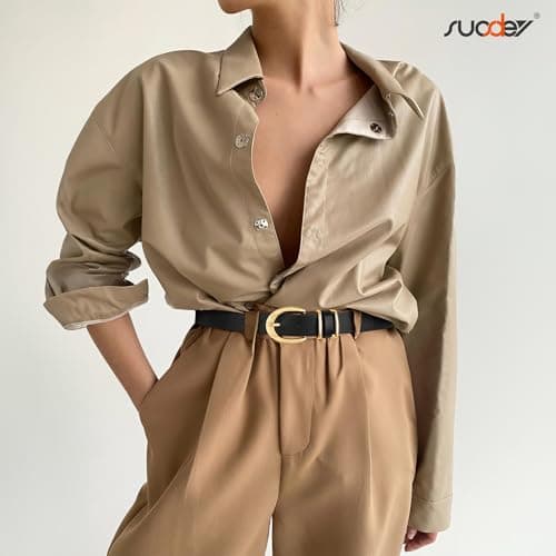 SUOSDEY Women Leather Belts for Jeans Pants Dresses Skinny Leather Belts with Gold Buckle - Thumbnail 2