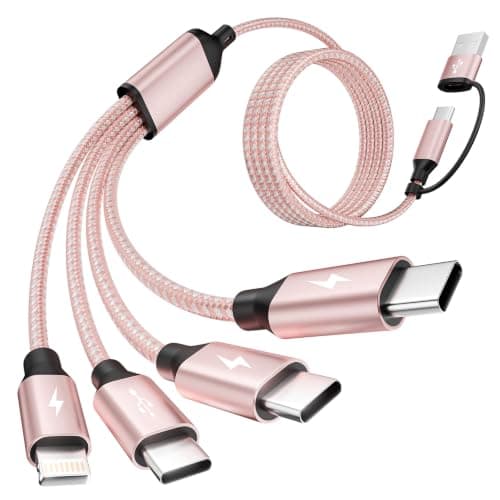 4 in 2 Multi Charging Cable,USB A/C Splitter Multi Charging Cable with 3 X Type-C,1 X IP,Upgrade 2026 Travel Holiday Essentials Phone Charger Cord for iPhone 17/16/15/14,Car Accessories for Women,Pink - Image 1