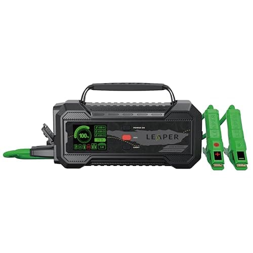 Leaper 12V Jump Starter, Black Jump Starter 2000A, 20000mAh. Non-Polarized Green Clamps Protection Carrying Case and a UL PD65W Premium Charger Included