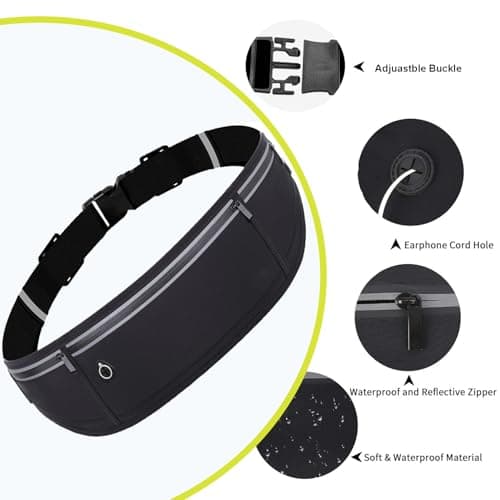 Slim Running Belt Fanny Pack for Men Women, Adjustable Running Phone Holder with 3 Pockets, Reflective Fitness Fanny Pack for Phones up to 7.2 inch, Water Resistant Sports Waist Bag, Black - Thumbnail 4