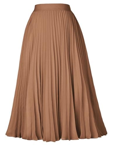 GRACE KARIN Womens High Elastic Waist Maxi Skirt A-line Flare Long Skirt Plus Size Deep Khaki XXL