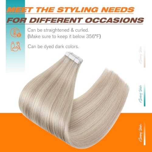 Sunny Hair Tape in Hair Extensions Human Hair, Blonde Highlight Bleach Blonde Tape ins Extensions for Women, 12 Inch 20Pcs 30g, Easy to Install Remy Human Hair - Thumbnail 4