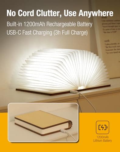 ZBOLE Wooden Book Lamp - Portable Folding LED Book Light for Reading, Unique Gift for Book Lovers, Magnetic Mood Lighting for Home&Library Decor (Maple) - Thumbnail 5