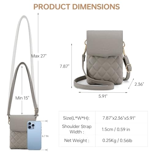 Goinsound RFID Small Crossbody Phone Bag for Women Quilted Cute Mini Crossbody Purses with RFID Blocking Credit Card Slots Grey - Thumbnail 5