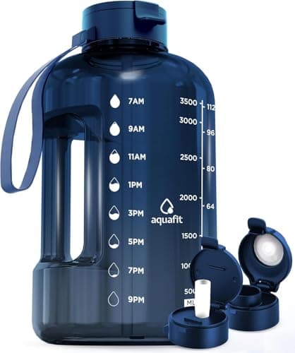 AQUAFIT 1 Gallon Water Bottle with Time Marker - Straw & Chug Lid - BPA Free Gym Water Bottle with Straw - Big Gallon Jug (Nebula 2, 128 oz - 2 Lids) - Image 1