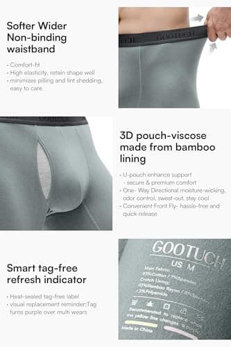 GOOTUCH Men Boxer Briefs, Moisture Wicking Breathable Underwear For Men, Silver-Ion Tech Underwear, Stretch 6.5 inch Long Leg (Black/Gray/Dark Blue/Green, M) - Thumbnail 6