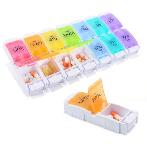 AM PM Pill Organizer 2 Times a Day, 7 Removable Daily Pill Cases with Permanent Printed Labels, Large Capacity for Fish Oil & Vitamins, BPA-Free Travel Medicine Holder for Seniors & Daily Use (1 Week) - Image 1