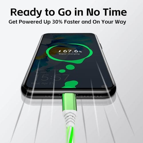 ComfyBay 6.6FT USB C Charging Cable, Flowing Light Up Charger Cord, Compatible with Samsung Galaxy, iPhone 16/15, iPad, and More (Green) - Thumbnail 4