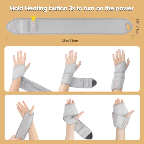 Cordless Wrist Hand Heating Pad Massage for Pain Relief, Rechargeable Heated Wrist Brace for Carpal Tunnel, Red Light Therapy Heated Wrist Massager Wrap for Arthritis - Thumbnail 6