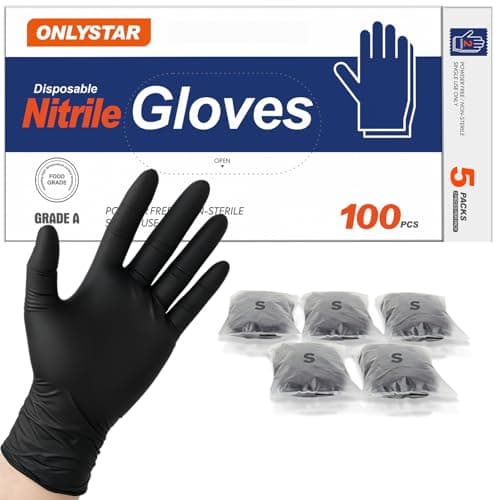 ONLYSTAR 5 Mil Black Nitrile Gloves Disposable, Small 100Pcs + 5 Bonus Travel Packs, Food Service, Non latex, Powder Free, Textured Grip for Cleaning, Cooking Food Prep, Kitchen, Nail Tech, Pet Care - Image 1