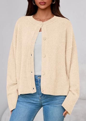 KIRUNDO Cardigan Sweaters for Women Fall Trendy Long Sleeve Chunky Knit Button Up Oversized Winter Jacket Casual Outwear(Cream, Small) - Thumbnail 3