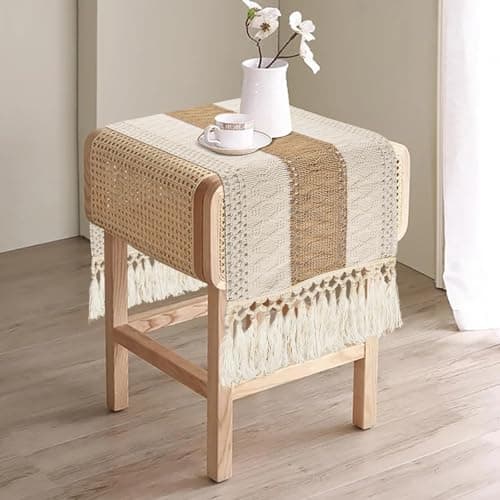 yuboo Boho Table Runner Short, Small Neutral Spring Table Runner 36 Inches, Macrame Dresser Scarf for Nightstand, Coffee Table, End Table, Bedside Table, Rustic Desk Dresser Decor - Thumbnail 5