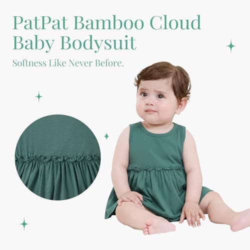 PATPAT Bamboo Baby Girl Clothes - Soft & Breathable Viscose Outfits - Sleeveles Bodysuit Dress for Spring Summer Gift - Cute Rompers Essentials - 2 Pack Forest & Sage Green 3-6 Months - Thumbnail 2