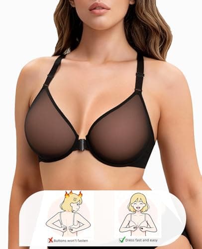 Upushall Women's Racerback Balconette Sexy Sheer Front Closure Plunge Bra - Thumbnail 4
